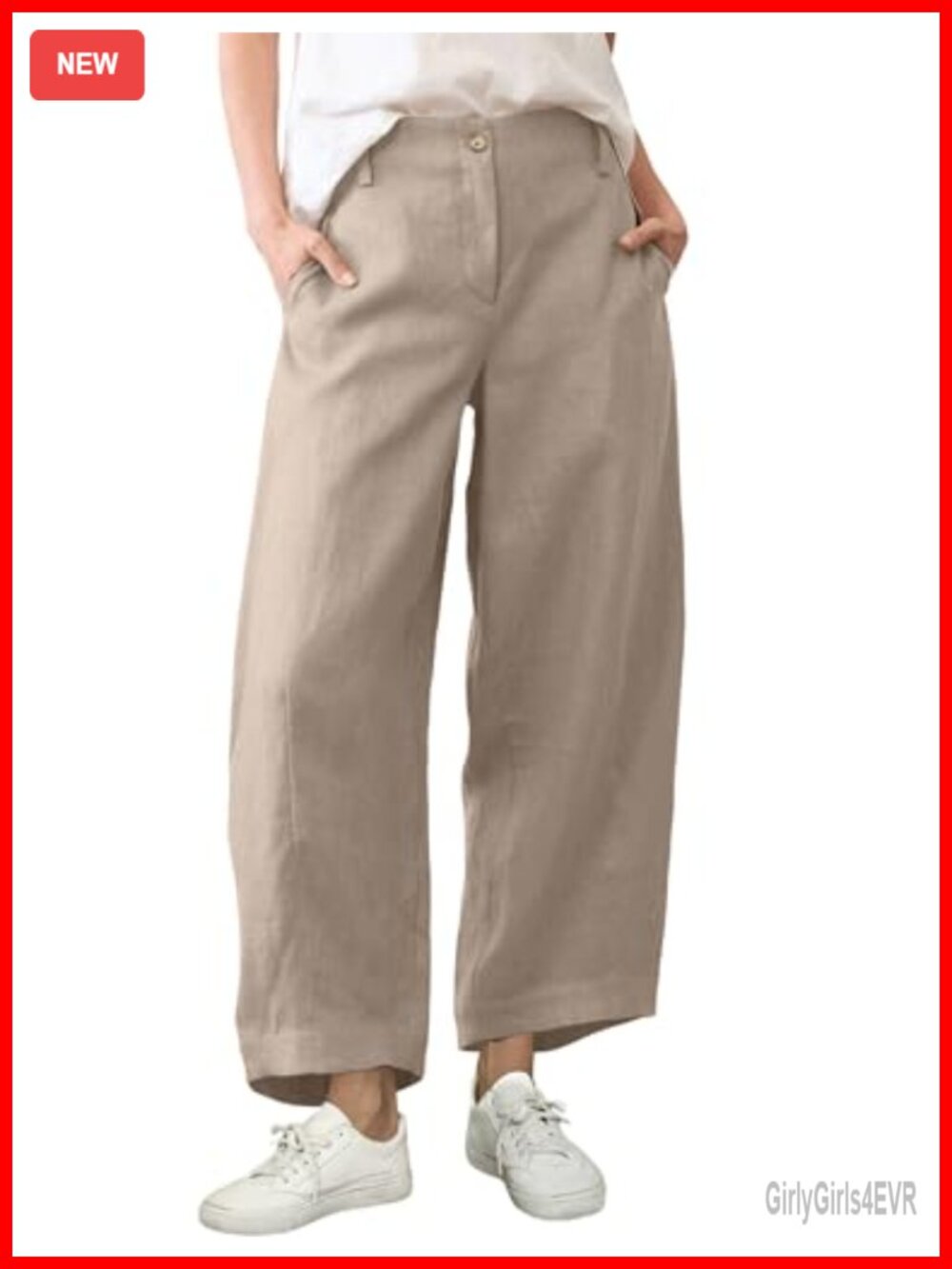 Womens Linen Cotton Wide Leg Palazzo Trousers Beach Capri Pants